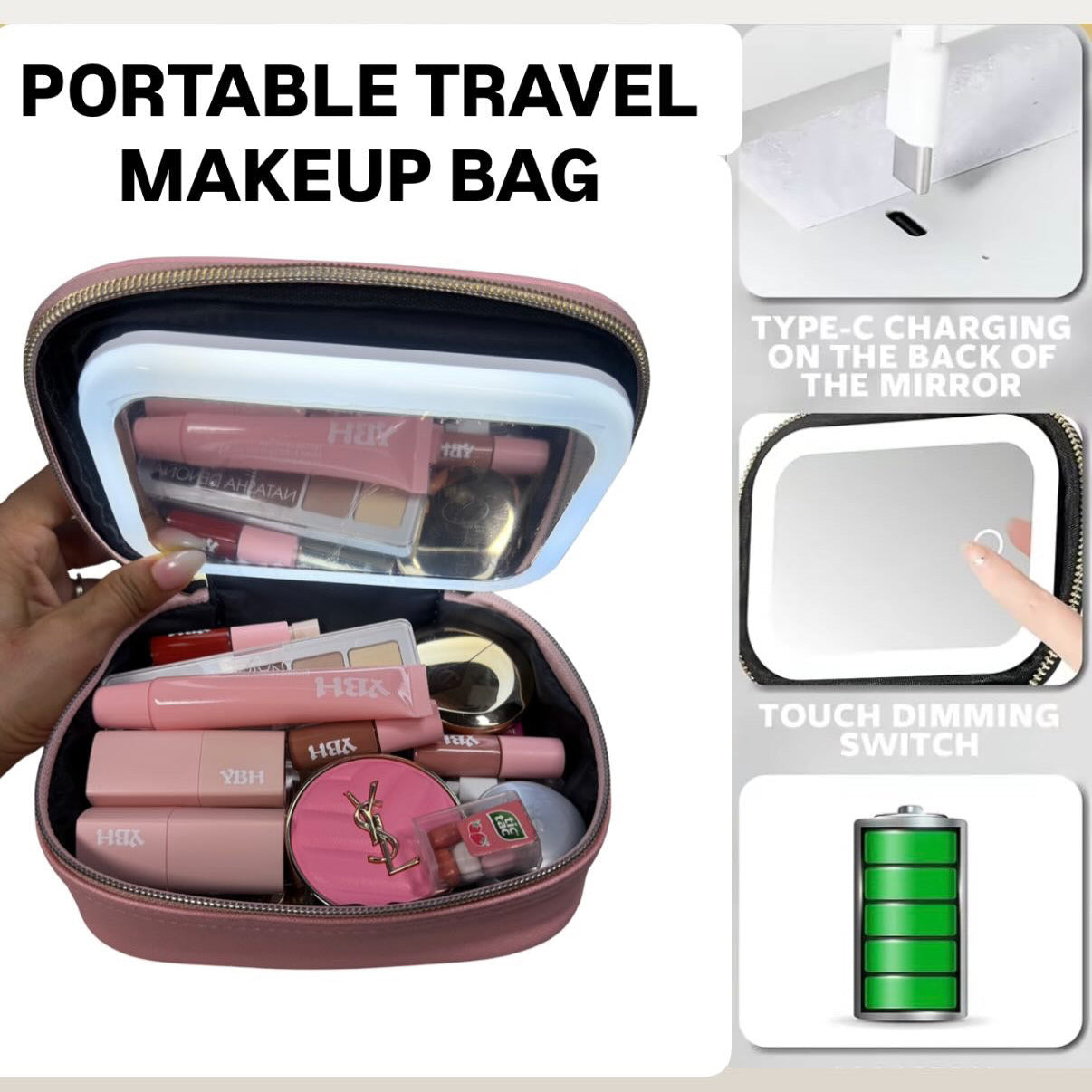 LED Mirror Portable Makeup Bag